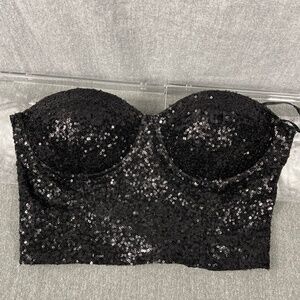 Charlotte Russe Sequin Strapless Top M Mall Brand Y2K Sweetheart Smocked Bustier